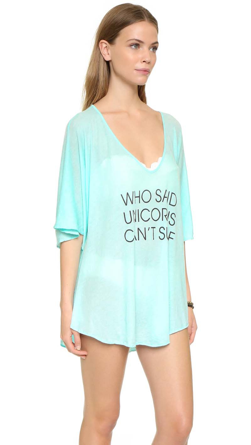 F4561 Light Blue Cheeky Letter Print Summer Cover up